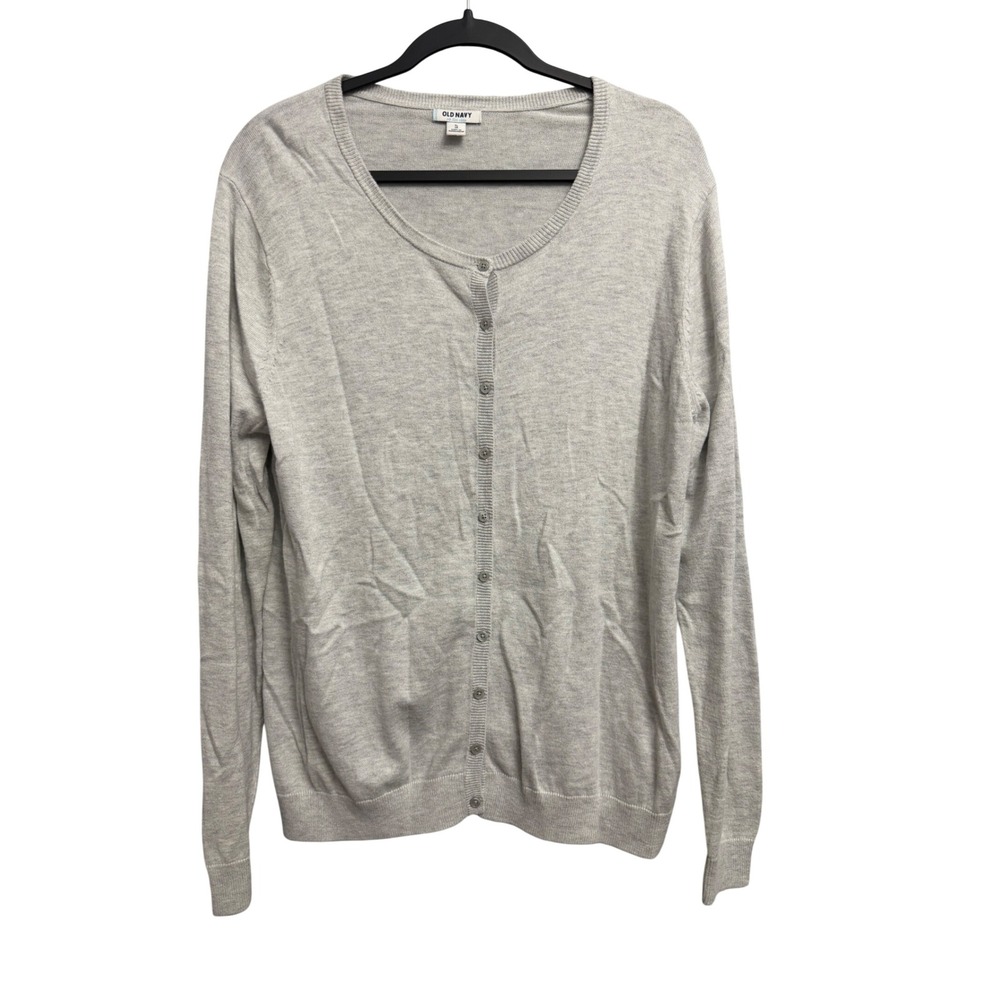 Old Navy Women XL Light Heather Grey Crew Neck Button Front Cardigan Sweater